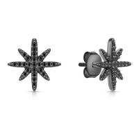 wholesale 925 Sterling Silver Octagram Black Gold Zircon Ear Studs Fashion Sweet and Cool Personality Niche Design Sense INS Style Earrings-Black Nano Eight-pointed Star (single) 925 silver