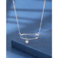 wholesale 925 Sterling Silver Heart-shaped Zircon Pin Pendant Necklace Women's Ins Creative Design Collarbone Chain Cross-border Jewelry-0-2