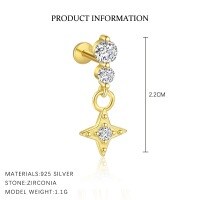 wholesale S925 Sterling Silver Irregular Zircon Star Earrings, Round Small Niche Design。-E4671-Gold/Pair 925 Silver