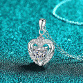 S925 Sterling Silver Moissanite Women's Heart Pendant Necklace-0-0