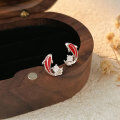 wholesale Sterling Silver S999 Koi Fish with Stone Stud Earrings, Small and Exquisite, Minimalist and Fresh, Niche Luxury, Korean Style for Students-0-0