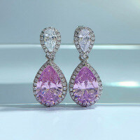 wholesale Sterling Silver New 8*12 Pear Drop Earrings Ins Hot-Selling Long Drop Ear Accessories-E219 Pink Diamond 925 Silver