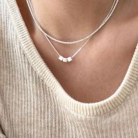wholesale S925 Sterling Silver Minimalist Geometric Cube Pendant Necklace for Women, Summer Collarbone Chain with Matte Finish-S925 pure silver (40+5cm)