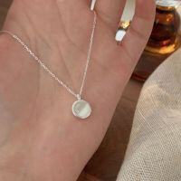 wholesale S925 Sterling Silver Round White Crystal Necklace for Women, Luxe Cat's Eye Stone Imitation Collarbone Chain with High-End Appeal-Sterling silver