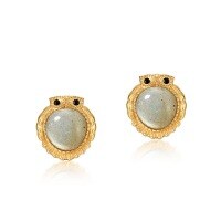 wholesale S925 sterling silver Japanese-style new cute cartoon owl earrings vintage elongated stone earrings for women wholesale-10K gold + swimming paint  925 silver