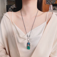 wholesale S990 Pure Silver Retro Ethnic Style Guocho Cloisonné Enamel Exquisite Lotus and Leaf DIY Accessory Pendant-115PM/single pendant about 15.1g