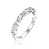 wholesale S925 Sterling Silver Cross-Border Women's Love Heart Ring, Small and Niche High-End Zirconia Row Ring, Light Luxury Wedding Ring-925 Silver Platinum US Size 7#