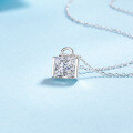 wholesale S925 Sterling Silver Moissanite Necklace for Women, Small Square Pendant, Minimalist Sugar Cube Design-0-1
