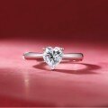Sterling Silver Heart Ring with Moissanite, Fashionable and Dainty-0-2