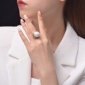 wholesale S925 silver 16mm European and American pearl ring with high-carbon diamonds, elegant and goddess-like style for women in 2025-0-3