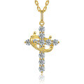 wholesale S925 Sterling Silver Plated in 18K Gold, Cross Pendant Necklace with Crown and Full Moissanite-0-6