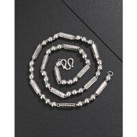 wholesale Metal: 925 Sterling Silver European and American cross-border hexagonal bead necklace for men, thick style, personality hip-hop, domineering men's, silver chain-Men's necklace 55cm approx. 27.6g  925 silver