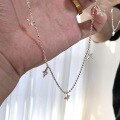 wholesale S925 Sterling Silver Jewelry, Sparkling Star Diamond Bead Round Pearl Necklace, Icy Four-Pointed Star Zircon Fringe Collarbone Chain-0-5