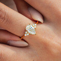 18K Gold Plated S925 Silver Moissanite Pear-shaped Halo Ring-0-1