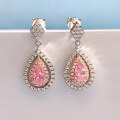 wholesale 925 Silver Elegant and Fresh Pear-Shaped Pink Diamond 4*7mm Earrings, Simple Luxury Stud Earrings-0-2