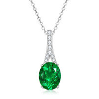 S925 Silver Y-Shaped Teardrop Emerald Imitation Pendant Necklace-Style I [Clearance Sale - Free Shipping] 8x10mm  925 Silver
