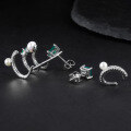wholesale S925 Silver Fashionable Light Luxury Earring Three-Piece Set, Inlaid with Natural Freshwater Pearls and Matching Green Agate Ear Studs and Ear Clips-0-4