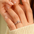 Metal Rhodium-Plated Sterling Silver Moissanite V-Shape Stackable Geometric Ring Set-0-0