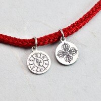 wholesale 925 Sterling Silver Tibetan Six-Character Mantra Round Pendant Retro DIY Beaded Bracelet Red Cord Bracelet Keychain Accessory-Six-syllable mantra pendant (without string)