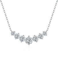 wholesale Metal Material V-shaped Classic Full Moissanite Pendant 17 Carat Round Necklace for Cross-border Foreign Trade TikTok Direct Supply-Platinum 925 silver