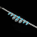 wholesale 925 Silver Gold-Plated Bracelet with High-Carbon Diamonds, Blue Turquoise, Oval Cut, Exquisite, Unique Geometric Versatile Jewelry for Women-0-0