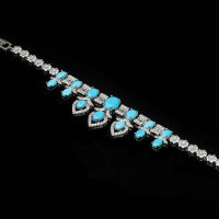 wholesale 925 Silver Gold-Plated Bracelet with High-Carbon Diamonds, Blue Turquoise, Oval Cut, Exquisite, Unique Geometric Versatile Jewelry for Women-Blue Pine 925 Silver