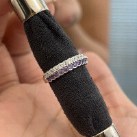 wholesale S925 Sterling Silver Purple and White Diamond Row Ring, Fashionable Commute and Daily Wear Ring Band-R1129 Purple Diamond Ring No. 7