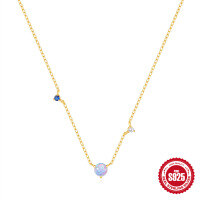 wholesale S925 Silver New Stylish Opal Diamond Pendant Choker Necklace,-Gold 925 silver