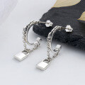 wholesale S925 Sterling Silver Creative C-Shaped Fringe Lock Design Stud Earrings, Trendy and Unique Korean-Style Elegant Women's Earrings-0-0