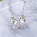 wholesale 925 Sterling Silver Butterfly Collarbone Chain Fashion Elegant Socialite Necklace Blue Topaz Yellow Crystal Amethyst Pendant-0-3