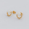 wholesale S925 Silver Plated 14K Gold French Minimalist Style Hollow Pearl Earrings-0-4
