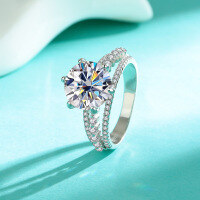 wholesale S925 Sterling Silver Cross-Border Live Sales Hot-Selling 5-Carat Moissanite Luxury Ring, Wholesale Manufacturer for European and American Markets-5 carat (zircon) ring  size 8
