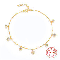 wholesale S925 Sterling Silver Flower Foot Chain with Round Zirconia Accents-gold