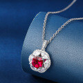 wholesale S925 Sterling Silver Full Diamond Oval Pendant Necklace for Women, Cross-Border Cultivated Ruby Necklace Wholesale-0-0