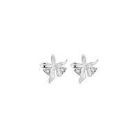 wholesale  925 Pure Silver Minimalist Leaf Design Zircon Stud Earrings Small Ear Bone Earrings For Women New Ins Style-Silver S999 sterling silver (stamped S999)