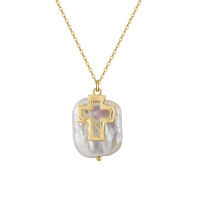 wholesale 925 Sterling Silver European and American Cross Necklace for Women with Baroque Pearls-14K gold natural freshwater pearl weighing approximately 4.31g 925 silver