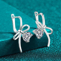 S925 Sterling Silver Moissanite Bow Heart Ear Studs-6.5mm zircon  925 silver