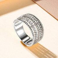 Metal Multi-Round Diamond Ring Fashion High-End Minimalist Stackable Band Wholesale-Multi-strand round diamond ring [K white]  US size 6