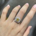 wholesale Classic Double Halo Square Setting 6mm Square 12 Carat Pink Diamond Yellow Diamond Ice Flower Cut Ring for Women's Daily Wear-0-3
