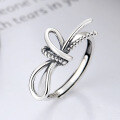 wholesale S925 sterling silver irregular bow ring, fresh and sweet fairy style, niche design, index finger ring for women-0-0