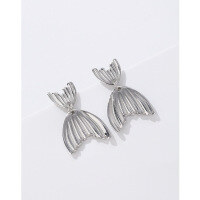 wholesale 925 Sterling Silver Mermaid Tail Personalized Earrings for Women, Small and Exquisite Design, High-End and Elegant Stud Earrings, Simple and Stylish Fashion Accessories-Platinum earrings with plastic earplugs 925 silver