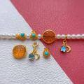 wholesale Gold-plated 925 ancient silver fittings inlaid with natural aquamarine, sun moon stars, turquoise, lucky bag, amber, and Zhajilamu for DIY-0-0
