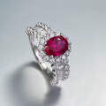 wholesale S925 Silver Luxury Bezel-Set Simulated High Carbon Diamond 6*8 Oval Ruby Ring-0-3