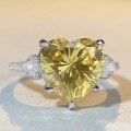 wholesale S925 Sterling Silver Full Diamond Heart-Shaped Ring for Women, Wholesale, TikTok Cross-Border Live Stream Style, Yellow Diamond Ring-0-3