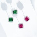 wholesale S925 Sterling Silver Earrings Women Emerald Pagoda Cut Asscher Cut Red Corundum Ear Studs Zircon Jewelry High Carbon Diamond Style-0-0
