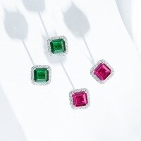 wholesale S925 Sterling Silver Earrings Women Emerald Pagoda Cut Asscher Cut Red Corundum Ear Studs Zircon Jewelry High Carbon Diamond Style-Flat (Nano) ED233 925 Silver
