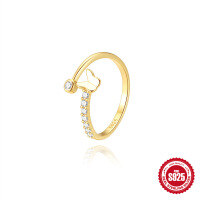 wholesale S925 Sterling Silver Zircon Classic Butterfly Minimalist Open Adjustable Ring Korean Niche Design Index Finger Ring-Gold #1 7