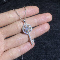 S925 Sterling Silver 1-Carat D Color Moissanite Floral Key Pendant Necklace-0-1