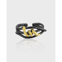 wholesale S925 Sterling Silver Korean Version Small Niche Personalized Trendy Cool Two-Tone Plated Irregular Multi-Layer Line Knot Ring for Women-18K Gold [No. 14/Adjustable] Opening adjustable