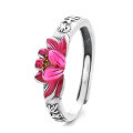 wholesale S925 Sterling Silver Ethnic Style Creative Resin Enamel Lotus Relief Design Six-Character Mantra Adjustable Index Finger Ring-0-6